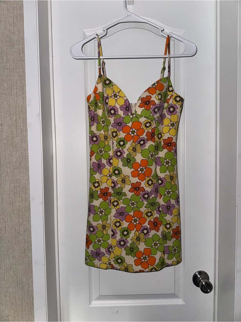 Zara Multicolor Floral Slip Dress — Orange, Green, Purple, Cream
